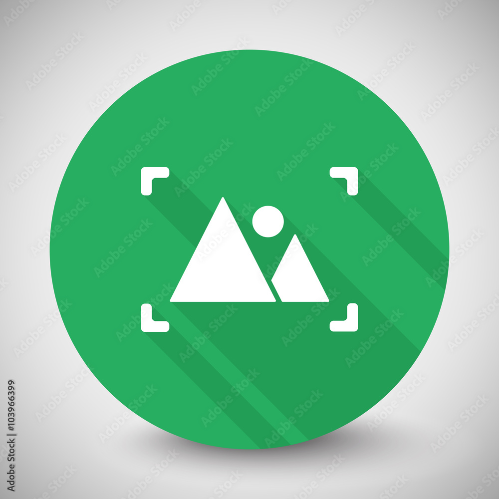 White Picture icon with long shadow on green circle