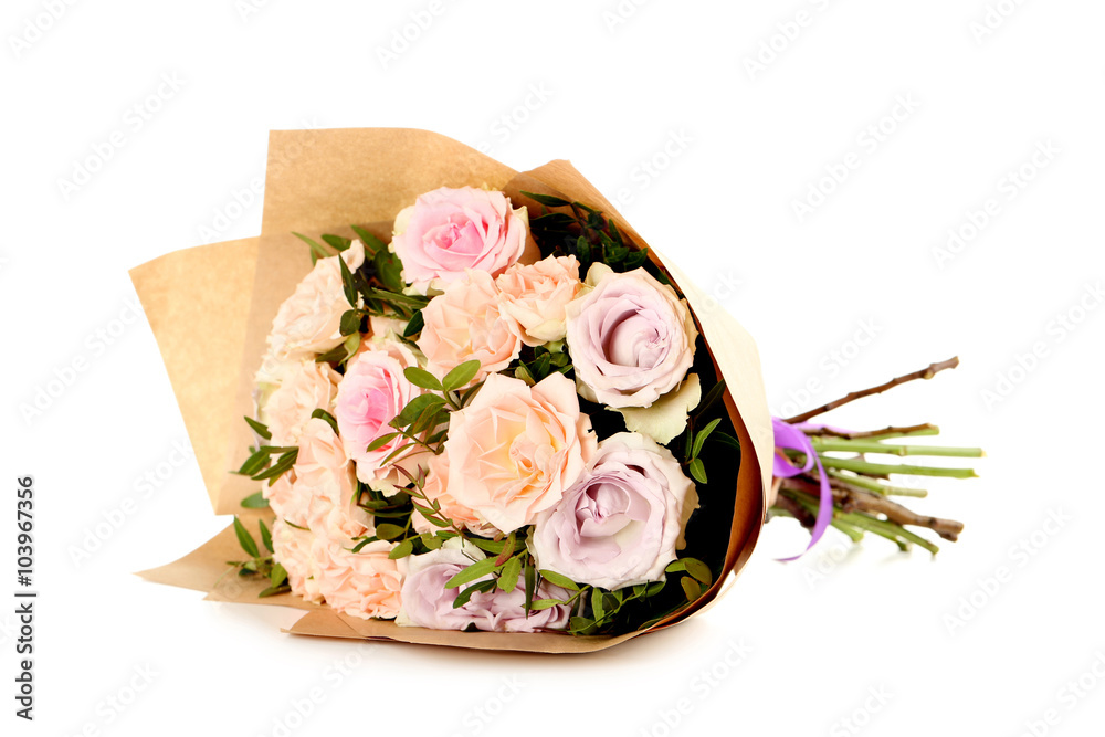 Obraz premium Bouquet of beautiful roses isolated on a white