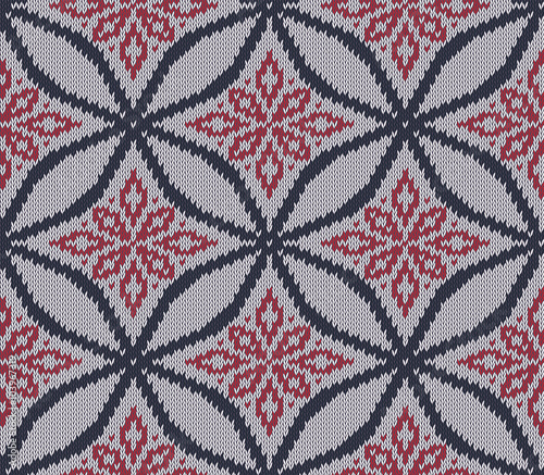 Knitted background in Fair Isle style in three colors. Seamless sweater pattern. Vector illustration.