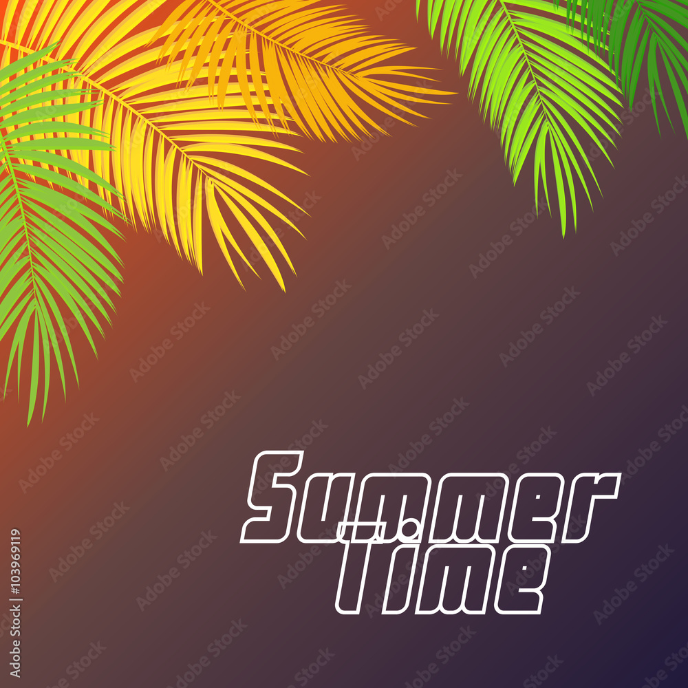 Obraz premium Summer Time Palm Leaf Vector Background Illustration