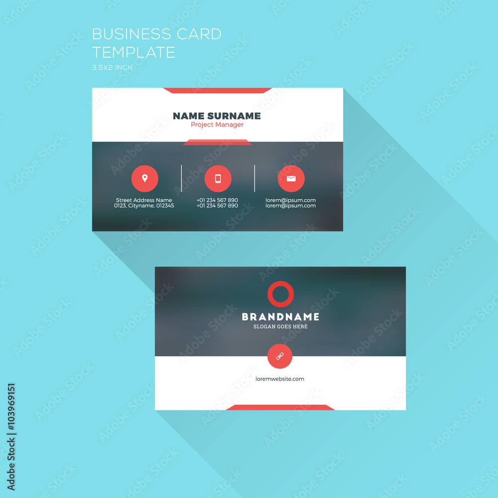 Naklejka premium Corporate Business Card Print Template. Personal Visiting Card with Company Logo. Clean Flat Design. Vector Illustration