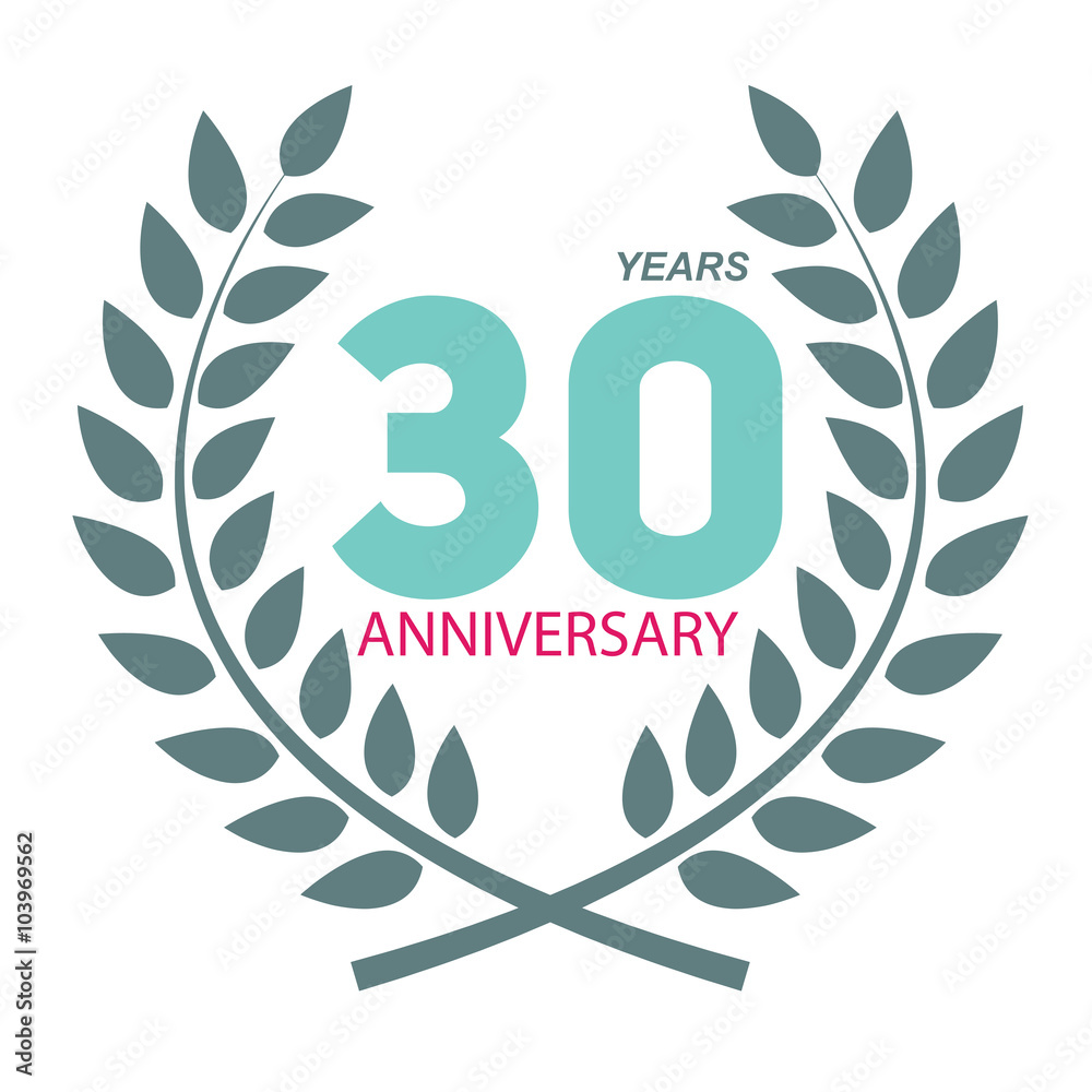 Template Logo 30 Anniversary in Laurel Wreath Vector Illustratio