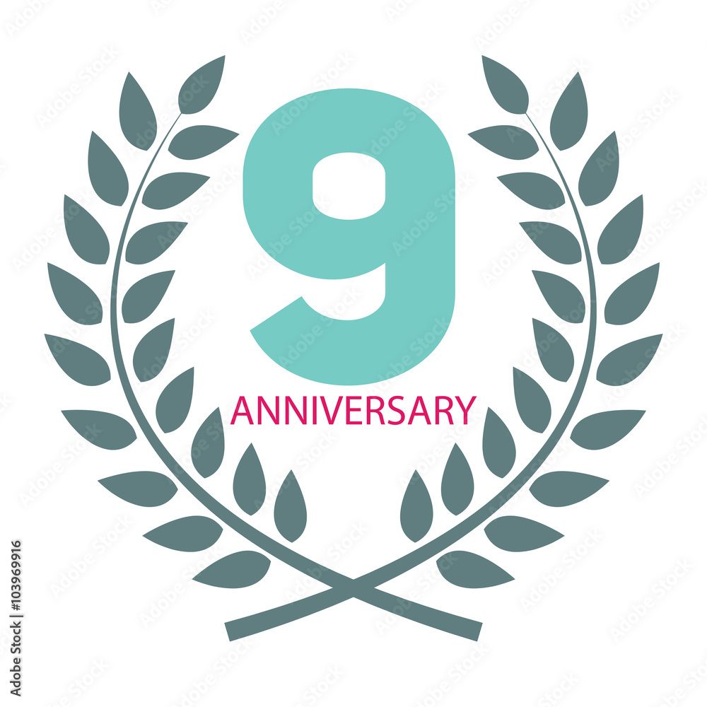 Template Logo 9 Anniversary in Laurel Wreath Vector Illustration
