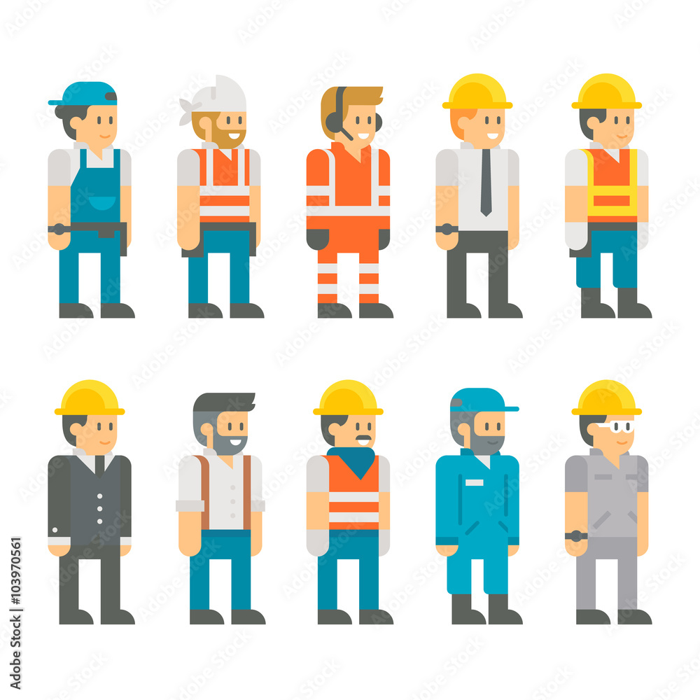 Flat design construction workers set illustration vector