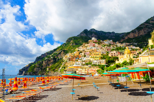 amazing beach in Positano on Amalfi coast, Campania, Italy