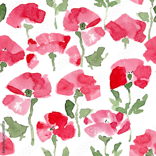 watercolor poppy seamless pattern