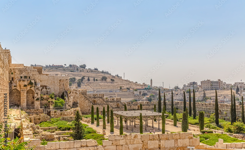 Panoramic view of the Solomon's temple remains in Jerusalem.
