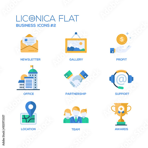 Set of modern office flat design icons and pictograms