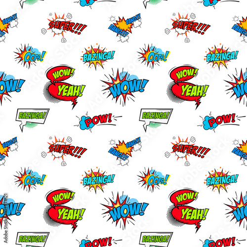 Set of comic text, Pop art style phrases. Seamless pattern