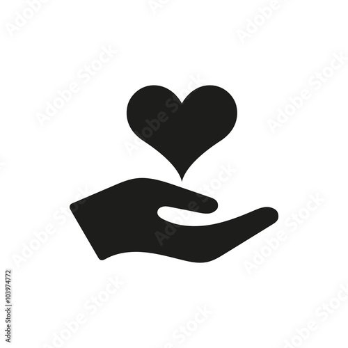 Simple minimal single one black heart in hand icon