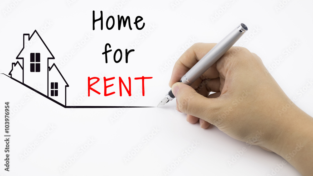Home For Rent - Real Estate concept with female hand and pen Home For Rent - Real Estate concept with female hand and pen