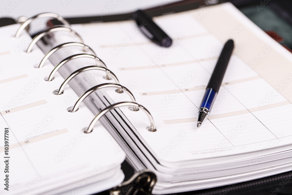 Personal organizer or planner with pen on white background Personal organizer or planner with pen on white background