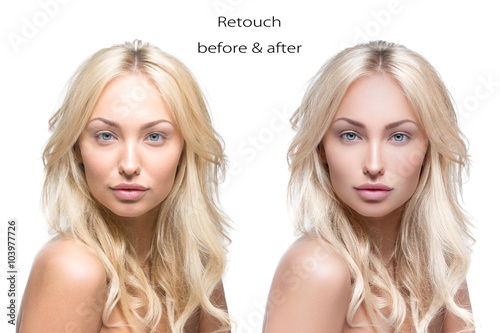 Принти на полотні Beautiful woman before and after retouch