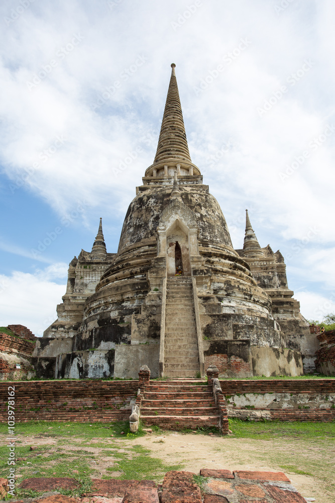 The Stupa placed at an ancient temple called Wat (temple) Phra Si Sanphet, was built over 600 years ago. The temple is on the site of the old Royal Palace in Thailand's ancient capital of Ayutthaya. The Stupa placed at an ancient temple called Wat (temple) Phra Si Sanphet, was built over 600 years ago. The temple is on the site of the old Royal Palace in Thailand's ancient capital of Ayutthaya.