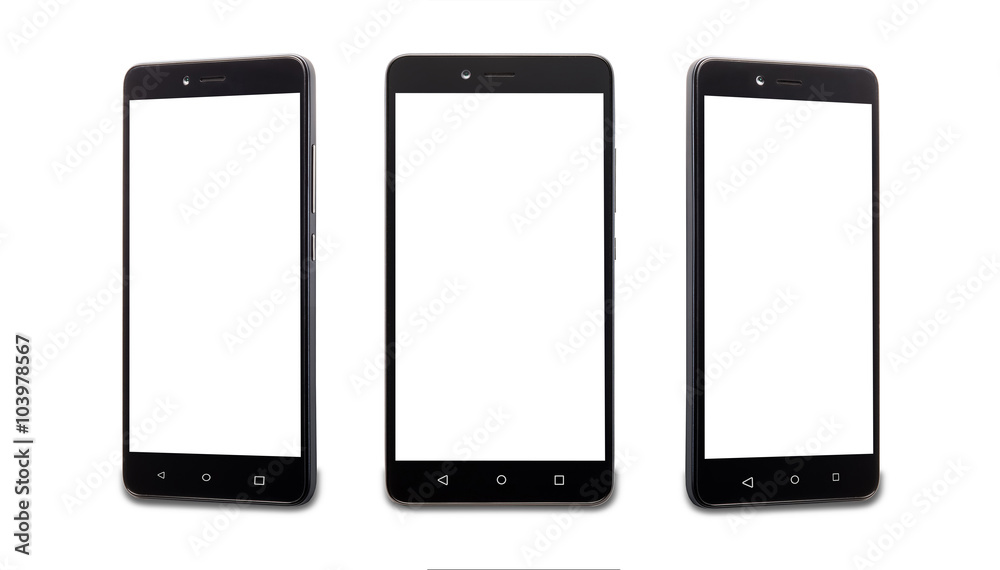 collage of three smartphones with a white screen collage of three smartphones with a white screen