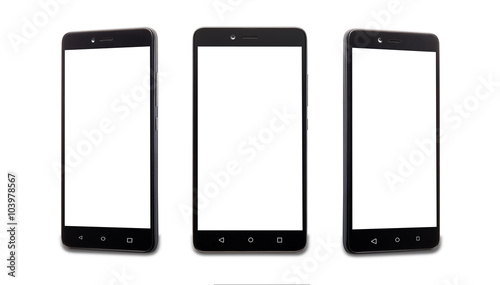 collage of three smartphones with a white screen
