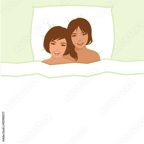 lesbian couple, two women in bed, homosexual love  