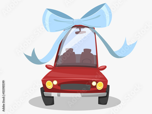 Gift red car. Blue tie.