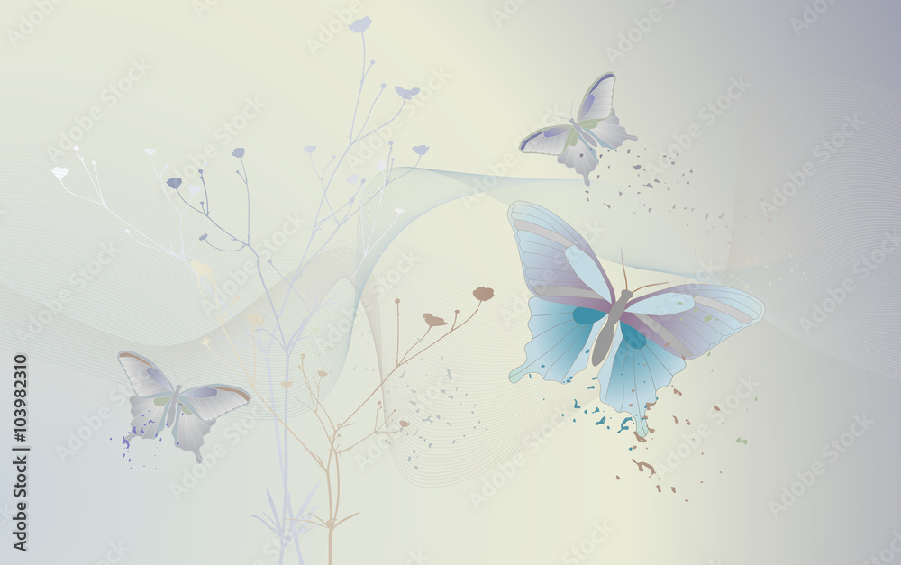 Fototapeta premium Desktop wallpaperwith flying butterflies - vector illustration
