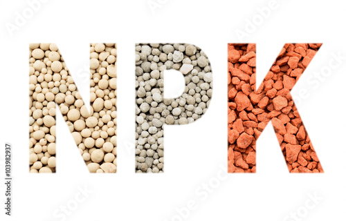 NPK letters made of mineral fertilizers background