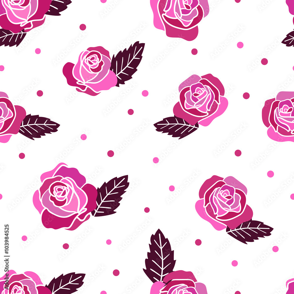 Roses seamless pattern. Vector background with hand drawn flowers on white. Floral backdrop. Roses seamless pattern. Vector background with hand drawn flowers on white. Floral backdrop.
