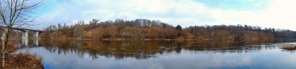 Panorama of the river in autumn