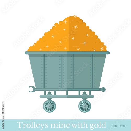 trolley mine with gold nugget on white