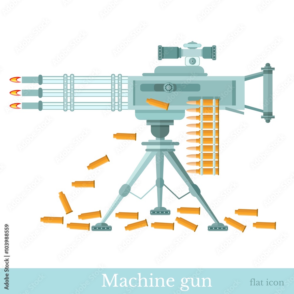flat machine gun with machine-gun belt and sleeve isolated on white ...