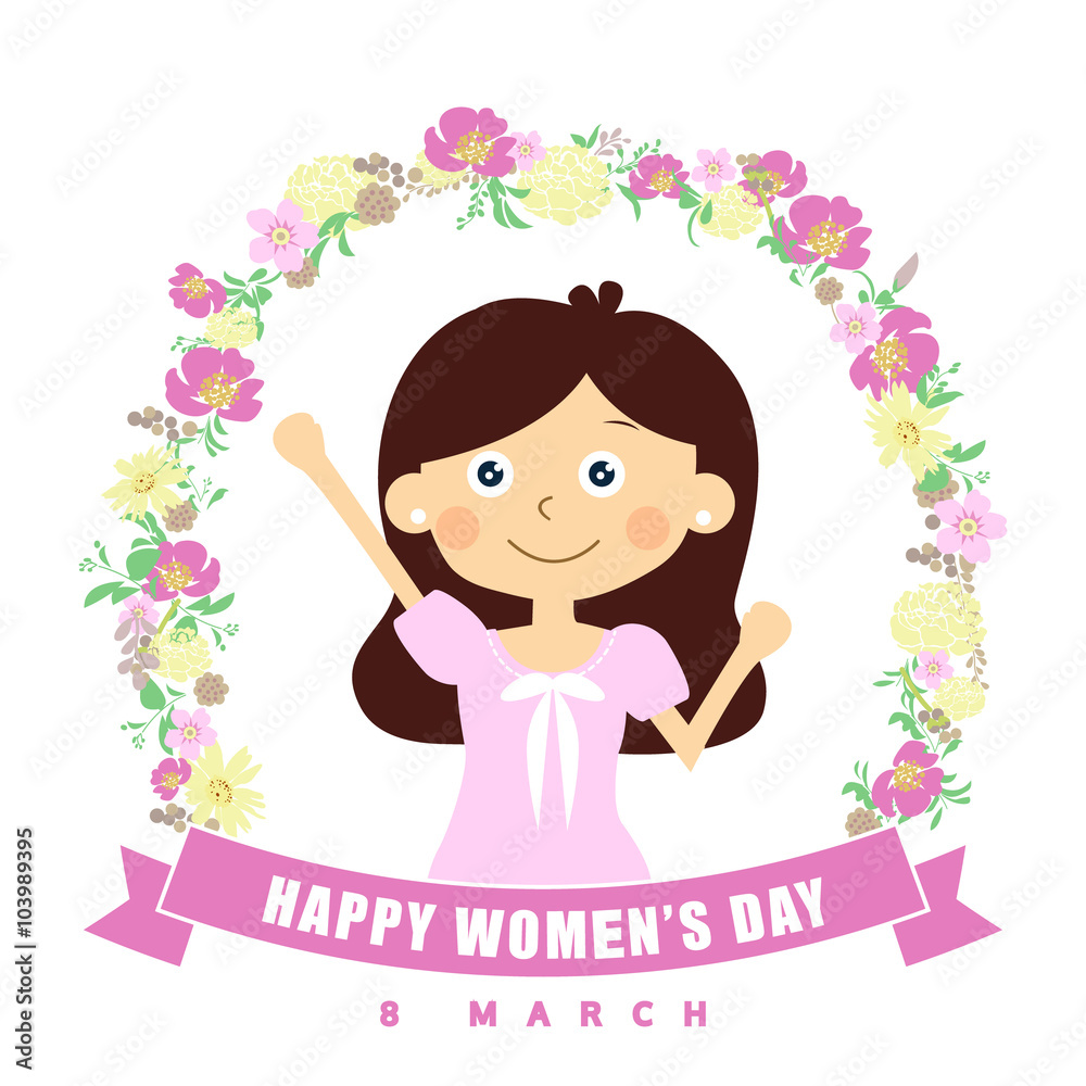 happy women's day, girl and flower vector happy women's day, girl and flower vector