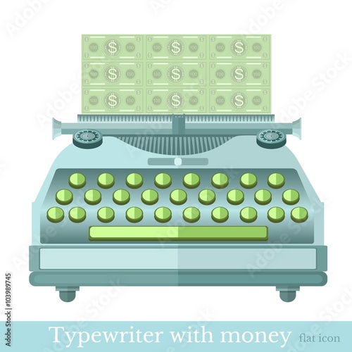 flat icon typewriter with the make mooney isolated on white