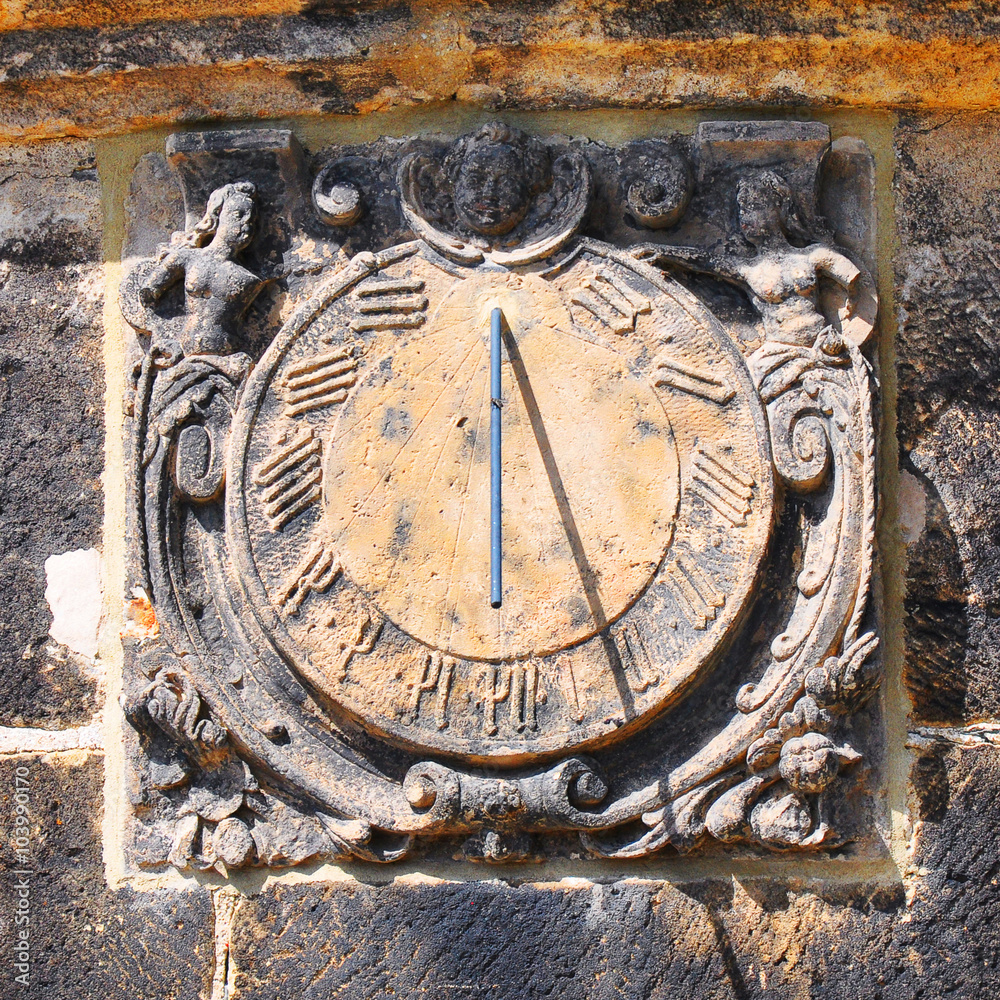 Sun-dial in the Dresden, Germany showing time in the daylight