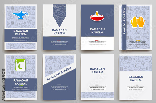 Corporate identity vector templates set with doodles ramadan theme