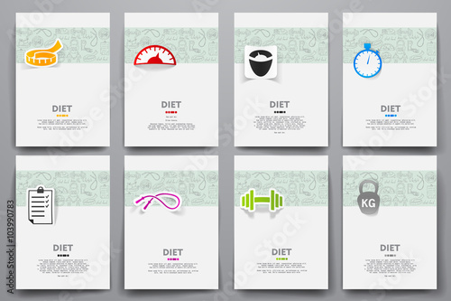 Corporate identity vector templates set with doodles diet theme