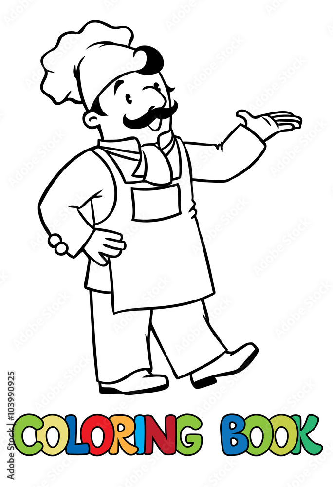Obraz premium Coloring book with funny cook or chief 