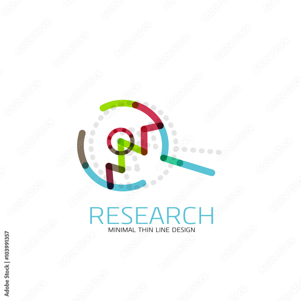 Vector thin line design logo magnifying glass, search and find or zoom logotype concept. Linear minimalistic business icon Vector thin line design logo magnifying glass, search and find or zoom logotype concept. Linear minimalistic business icon