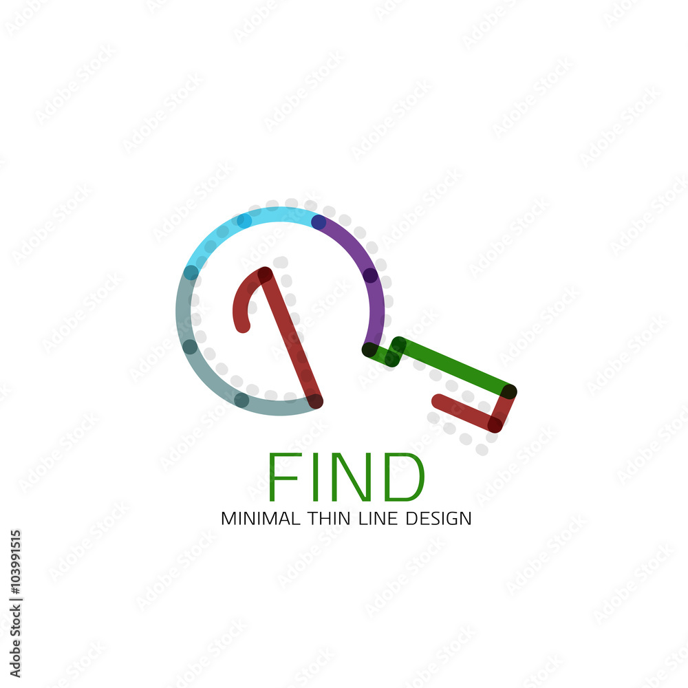 Vector thin line design logo magnifying glass, search and find or zoom logotype concept. Linear minimalistic business icon Vector thin line design logo magnifying glass, search and find or zoom logotype concept. Linear minimalistic business icon