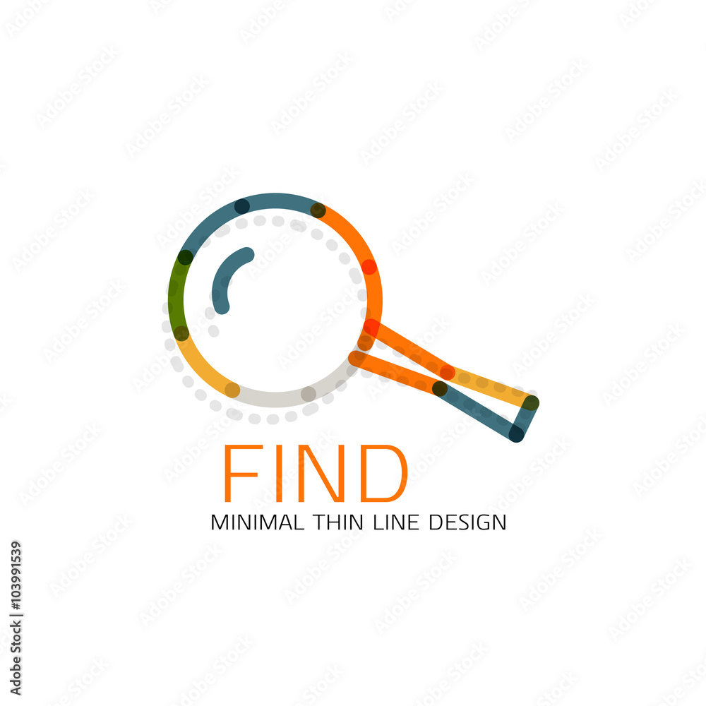 Vector thin line design logo magnifying glass, search and find or zoom logotype concept. Linear minimalistic business icon Vector thin line design logo magnifying glass, search and find or zoom logotype concept. Linear minimalistic business icon