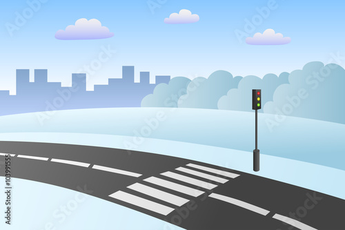 Crosswalk road landscape winter day illustration vector