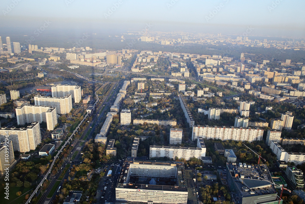 Moscow from a height, the view from the Ostankino tower