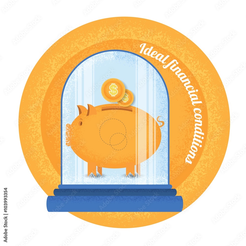 mild achtergrond beloning Ideal financial condition. Piggy bank stand under the bulb. Vintage retro  style ideal financial condition icon on orange circle background Stock  Vector | Adobe Stock