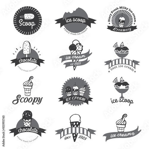 Vintage Retro Ice Cream Badges And Labels.