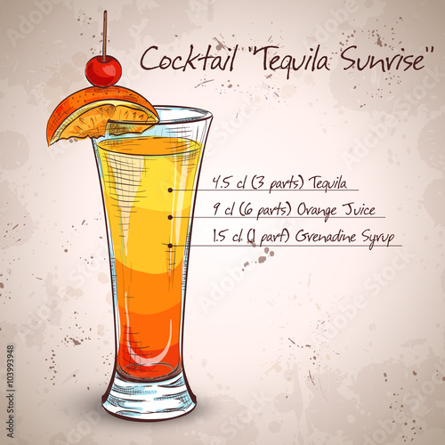 Tequila sunrise realistic cocktail