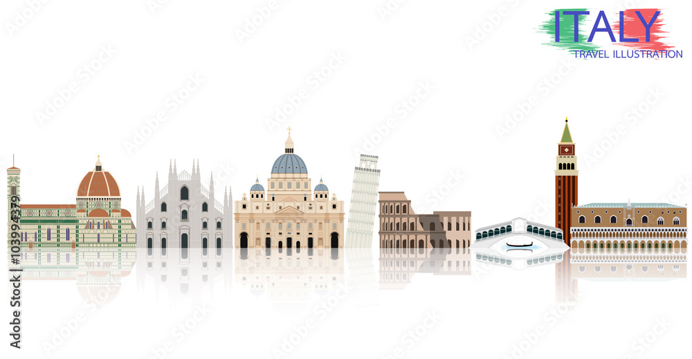 Italy landmark skyline vector illustration