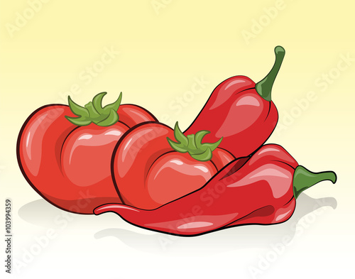 Tomatoes and red pepper. Vector