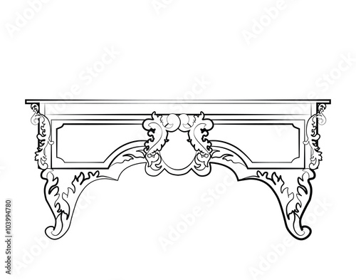Classic royal chair and table with ornaments . Vector
