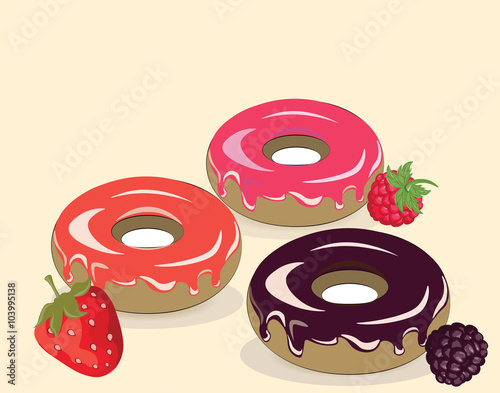 Donuts and fruits cream background. Vector