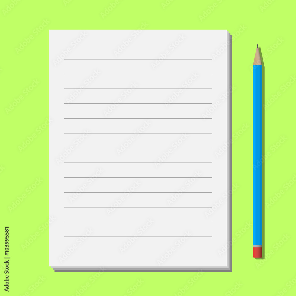 Blue pencil near sheets of paper