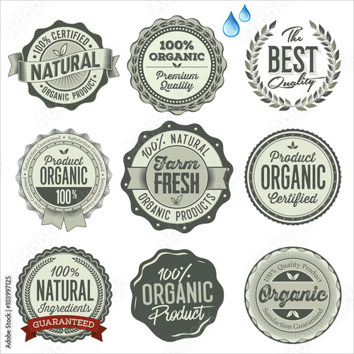 Organic Food Badges, Labels and Elements. 
