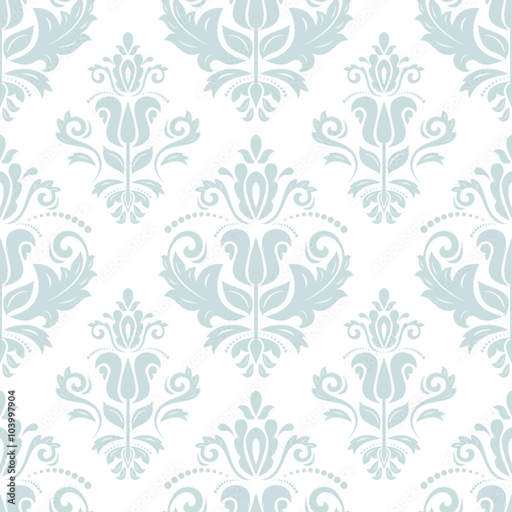 Seamless oriental light blue ornament in the style of baroque. Traditional classic vector pattern