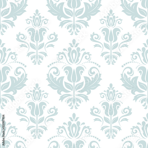 Seamless oriental light blue ornament in the style of baroque. Traditional classic vector pattern